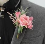 Luxe corsage, corsage van zijderoos oudroze roze/groen