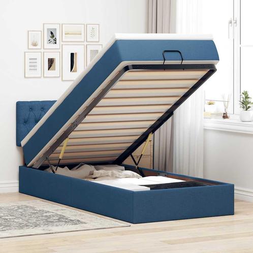 vidaXL Bed met matras 100x200 cm stof blauw, Huis en Inrichting, Slaapkamer | Bedden, Nieuw, Verzenden
