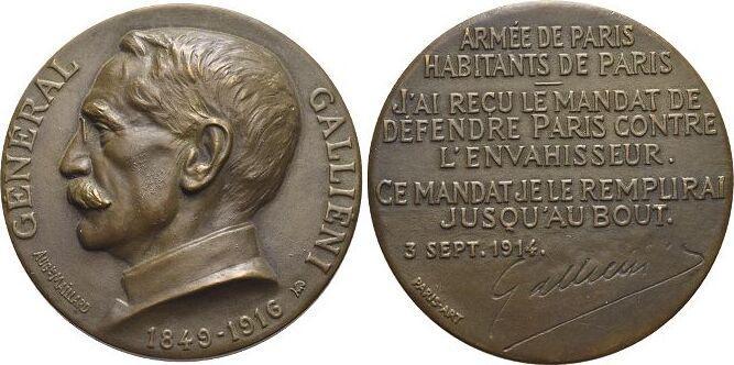 Bronze-medaille Eerste wereldoorlog Gallieni, Joseph Simo..., Postzegels en Munten, Penningen en Medailles, Verzenden