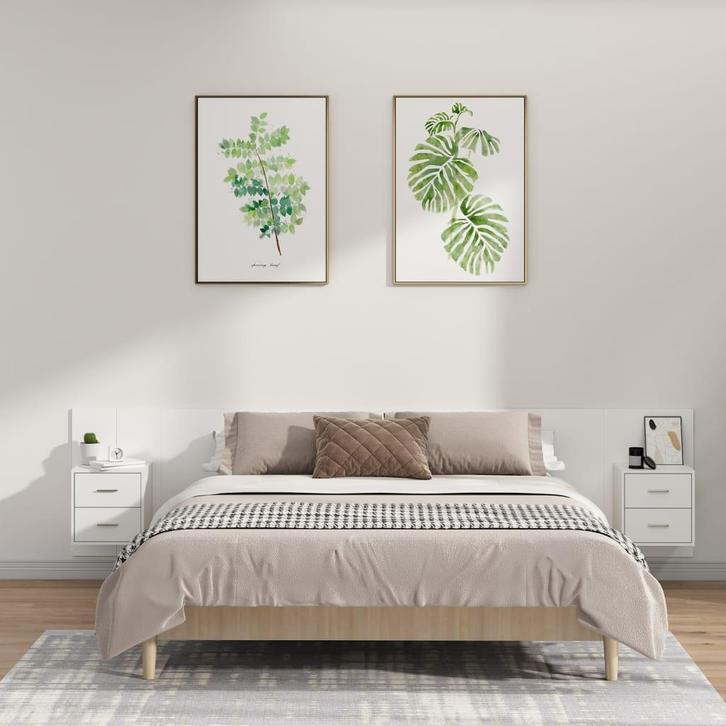 vidaXL Hoofdbord met kastjes bewerkt hout wit, Huis en Inrichting, Slaapkamer | Bedden, Nieuw, Verzenden