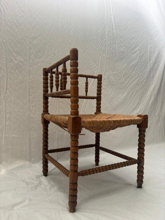 Stoel - Franse Bobbin Hoekstoel met Rieten Afwerking - Hout,, Antiek en Kunst, Curiosa en Brocante