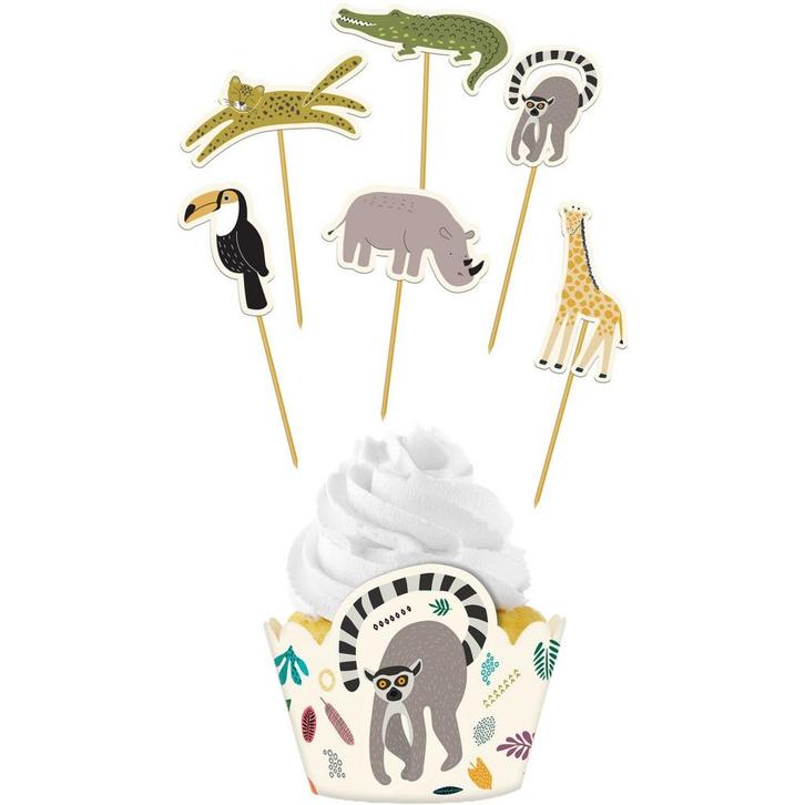 Jungle Dieren Cupcake Toppers 12 delig, Hobby en Vrije tijd, Feestartikelen, Nieuw, Verzenden