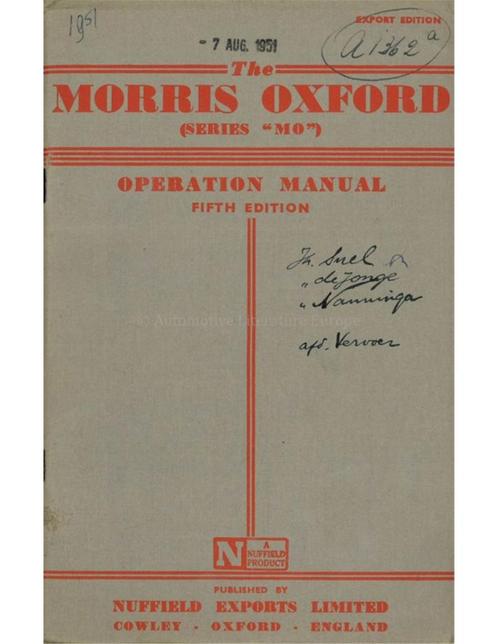 1951 MORRIS OXFORD INSTRUCTIEBOEKJE ENGELS, Autos : Divers, Modes d'emploi & Notices d'utilisation