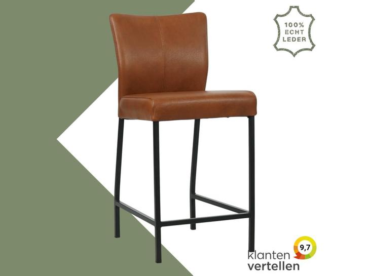 Leren barkruk Revolt laag - Granada Savannah (cognac) -, Huis en Inrichting, Barkrukken, Nieuw, 1 kruk, Leer, 90 cm of meer, Ophalen of Verzenden