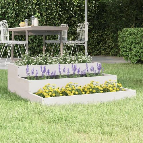 vidaXL Plantenbak 78x78x27 cm massief grenenhout wit, Tuin en Terras, Bloempotten, Nieuw, Verzenden