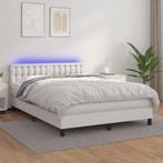 vidaXL Boxspring met matras en LED kunstleer wit 140x200 cm, Verzenden, Nieuw