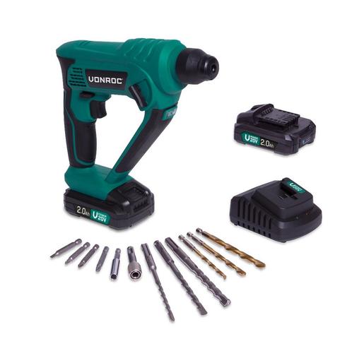 Accu boorhamer 20V - 2.0Ah | Incl. 2 accus en snellader, Doe-het-zelf en Bouw, Gereedschap | Boormachines, Nieuw, Verzenden
