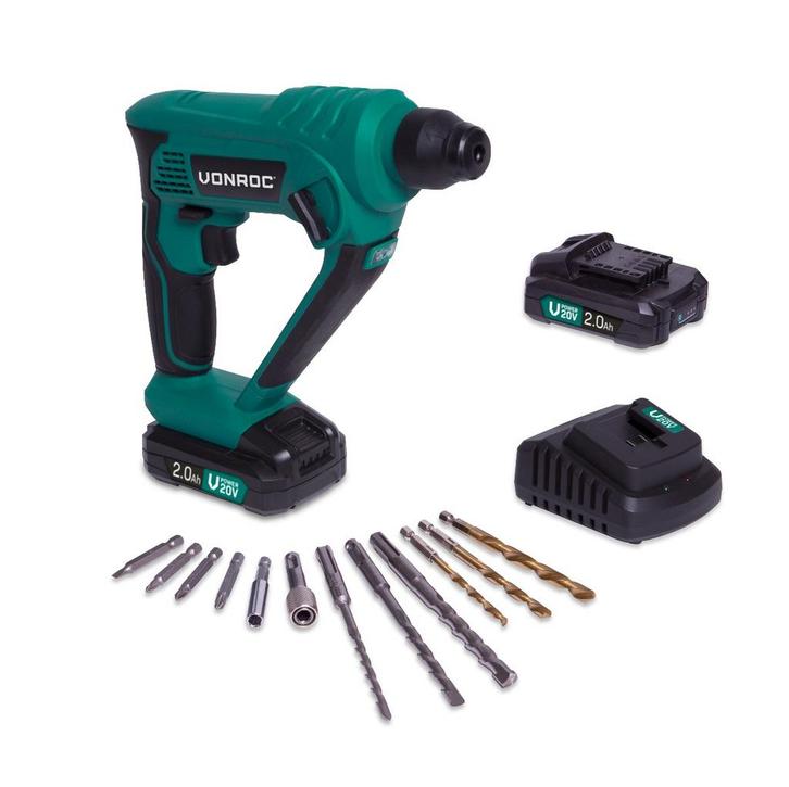 Accu boorhamer 20V - 2.0Ah | Incl. 2 accus en snellader, Doe-het-zelf en Bouw, Gereedschap | Boormachines, Nieuw, Verzenden