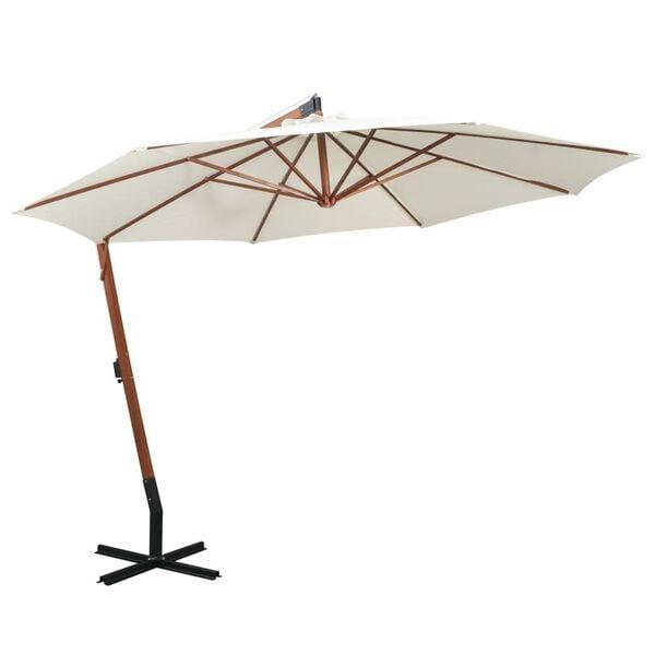 Zweefparasol Wit 350cm | OP = OP! | Houten Paal, Tuin en Terras, Parasols, 3 tot 4 meter, Waterdicht, Nieuw, Stokparasol, Verzenden