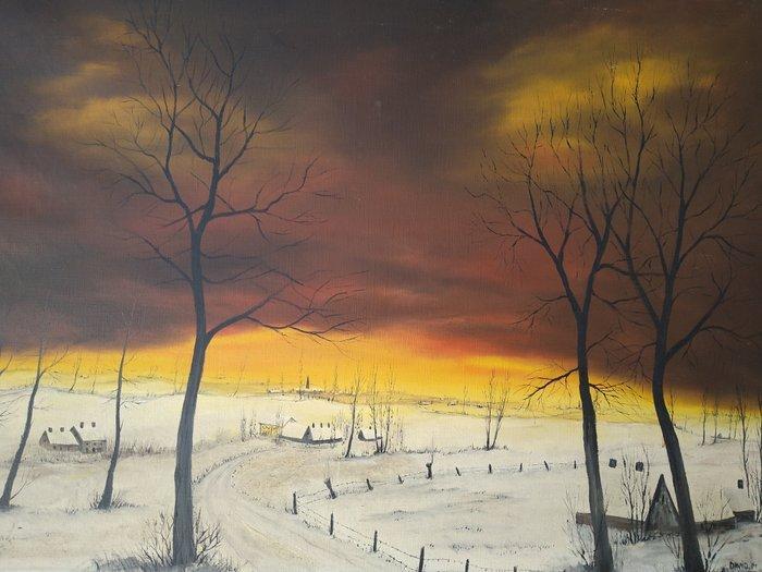 Marcel David (1931-2003) - Sneeuw te Tiegem, Antiquités & Art, Art | Peinture | Classique