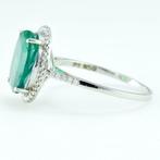 Zonder Minimumprijs - Ring Platina - 3.05ct. tw. Smaragd -, Handtassen en Accessoires, Ringen, Nieuw