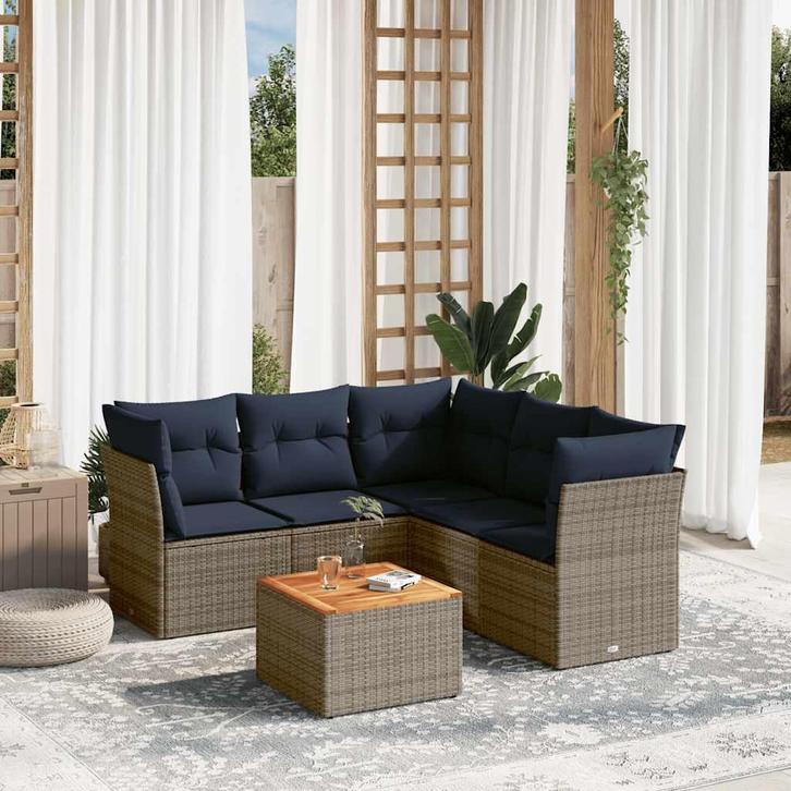 vidaXL 6-delige Loungeset met kussens poly rattan grijs, Tuin en Terras, Tuinsets en Loungesets, Loungeset, Nieuw, Verzenden