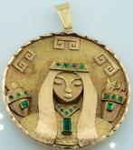 Broche - 18 carats Or jaune Émeraude, Handtassen en Accessoires, Antieke sieraden