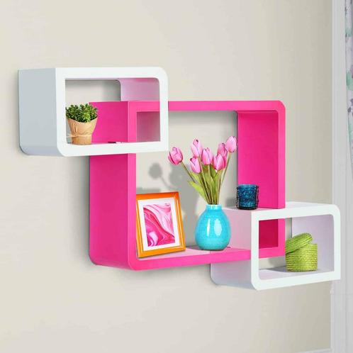 Muurplank kubus plank 3 compartimenten mdf roze+wit, Maison & Meubles, Accessoires pour la Maison | Étagères murales & Rayons de bibliothèque