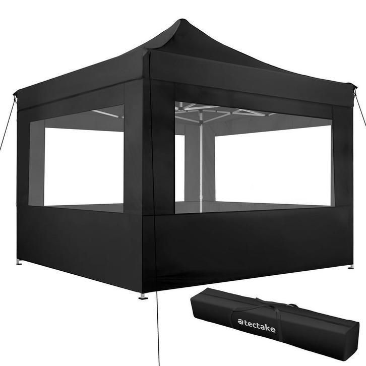 tectake Opvouwbaar tuinpaviljoen 3x3m met 4 zijdelen - zwart, Tuin en Terras, Partytenten, Verzenden