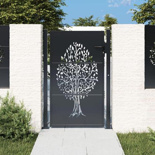 vidaXL Poort 105x155 cm met boomontwerp staal, Tuin en Terras, Tuinpoorten, Nieuw, Verzenden