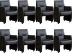 Set van 8 Donkerblauwe leren moderne eetkamerfauteuils -, Huis en Inrichting, Stoelen, Overige kleuren, Nieuw, Leer, Ophalen of Verzenden