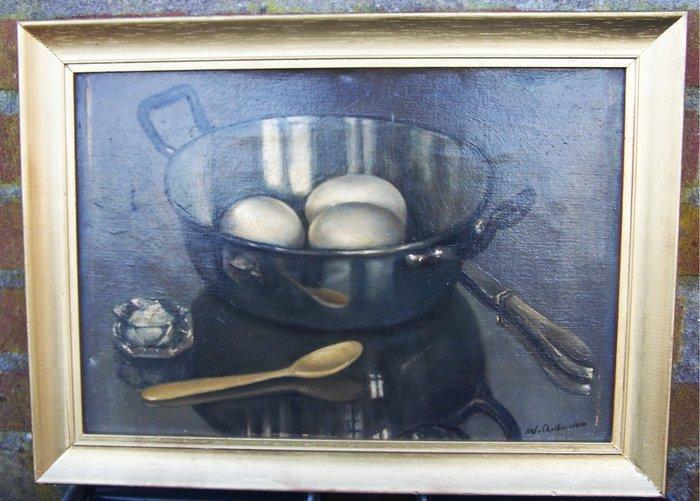 Stef van Oudheusden (XX) - Schaal met eieren., Antiek en Kunst, Kunst | Schilderijen | Klassiek