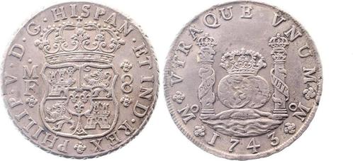 8 Reales 1743 Mexico vz+/ef Phillip V zilver, Postzegels en Munten, Munten | Amerika, Verzenden