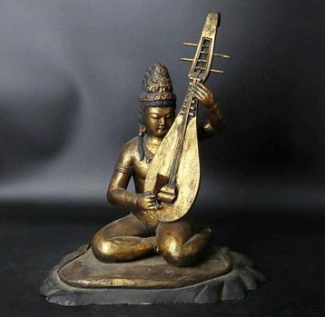 Statue en bois japonaise de Benzaiten – Exquise déesse de la