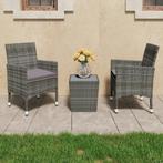 vidaXL 3-delige Bistroset poly rattan en gehard glas grijs, Tuin en Terras, Tuinsets en Loungesets, Verzenden, Nieuw