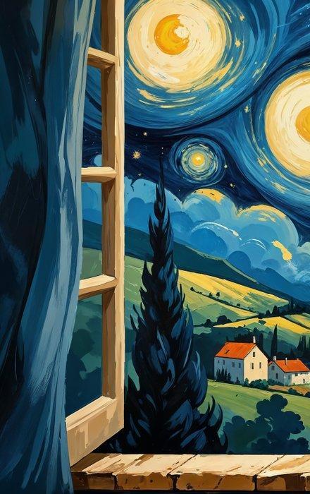 LuisonArt - Notte Stellata Silenziosa - XXL, Antiek en Kunst, Kunst | Schilderijen | Modern