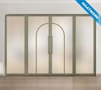 Dubbele stalen taatsdeur met glaspanelen Olijfgroen 2 Vlaks, Doe-het-zelf en Bouw, Nieuw, Metaal, Overige typen