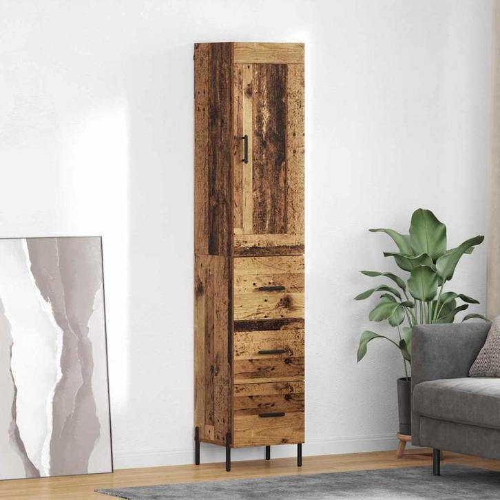 vidaXL Highboard met lade Oud Hout 34,5 x 34 x 180 cm, Huis en Inrichting, Kasten | Dressoirs, Nieuw, Verzenden