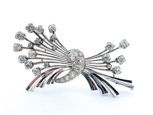 Broche Platine Diamant (Naturelle), Handtassen en Accessoires, Antieke sieraden