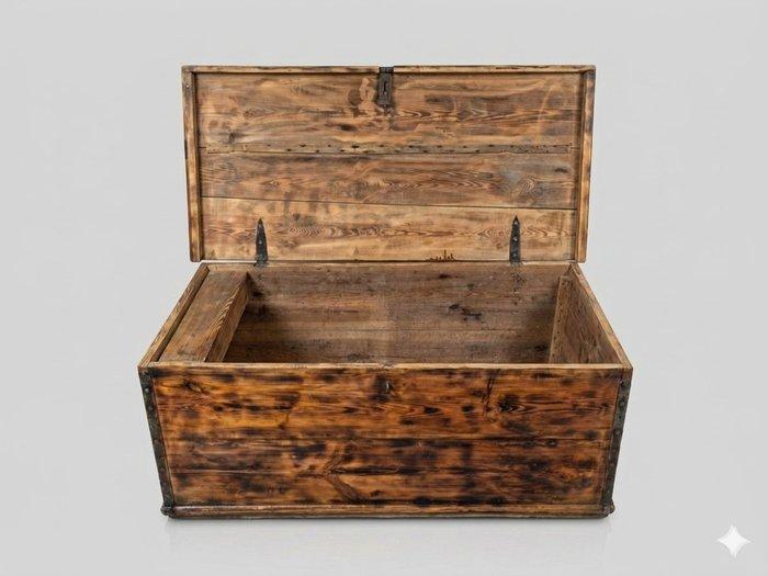 Opbergkoffer - Smeedijzer - Antieke rustieke dennenkist, Antiquités & Art, Curiosités & Brocante