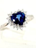 Ring - 18 karaat Witgoud Saffier - Diamant, Handtassen en Accessoires, Ringen, Nieuw