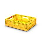 Vouwkrat 400x300x110mm geel geperforeerd gebruikt, Zakelijke goederen, Ophalen of Verzenden