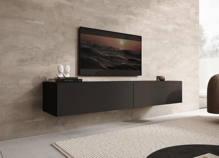 Meubella | TV-Meubel - Mat Zwart - 180cm | Staand of hangend, Maison & Meubles, Armoires | Mobilier de télévision, Envoi