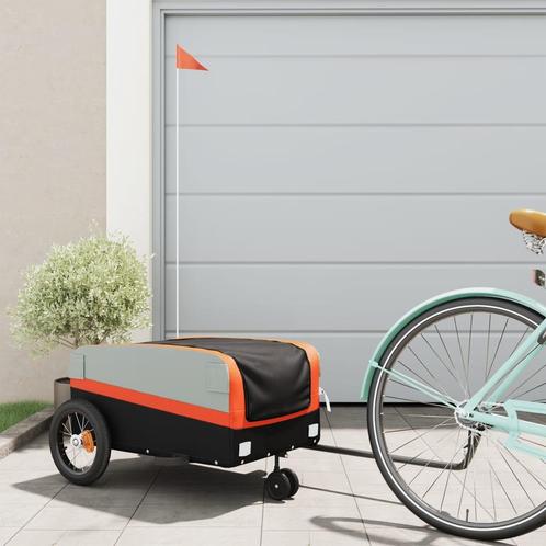 vidaXL Fietstrailer 30 kg ijzer zwart en oranje, Fietsen en Brommers, Fietsaccessoires | Aanhangwagens en Karren, Nieuw, Verzenden