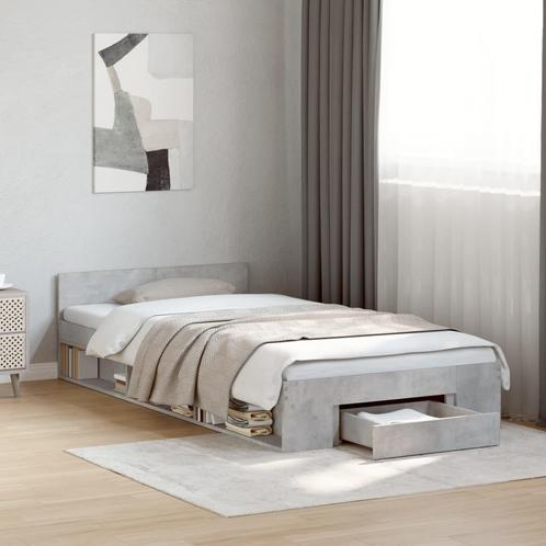 vidaXL Bedframe met lade bewerkt hout betongrijs 75x190 cm, Huis en Inrichting, Slaapkamer | Bedden, Nieuw, Verzenden