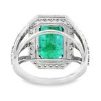 Ring - 14 karaat Witgoud - 6.15ct. tw. Smaragd - Diamant -