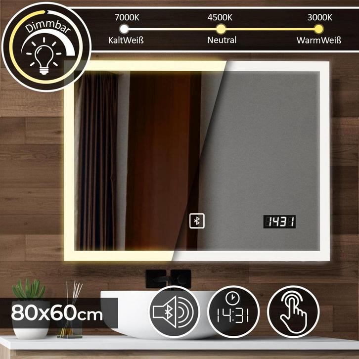 Aquamarin - Led spiegel - 80 x 60 cm - Badkamerspiegel - Blu, Huis en Inrichting, Overige Huis en Inrichting, Verzenden