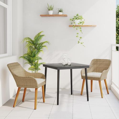 vidaXL Tuinset van 3 Delen Beige Poly Rattan, Tuin en Terras, Tuintafels, Nieuw, Verzenden