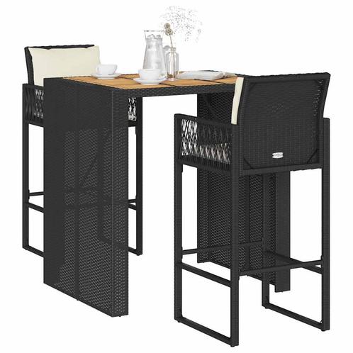 vidaXL 3-delige Tuinbarset met kussens poly rattan acacia, Tuin en Terras, Tuinsets en Loungesets, Nieuw, Verzenden