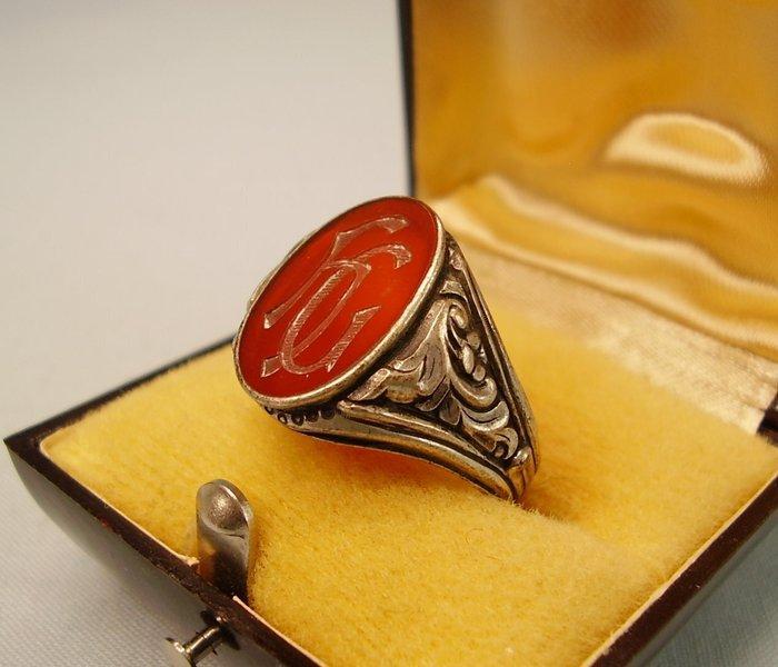 Zonder minimumprijs - Ring Zilver - 7.00ct. tw. Carneool -, Bijoux, Sacs & Beauté, Bagues