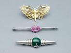 Zilver, 3 x Art Deco broches - 3-delige sieradenset - o.a.
