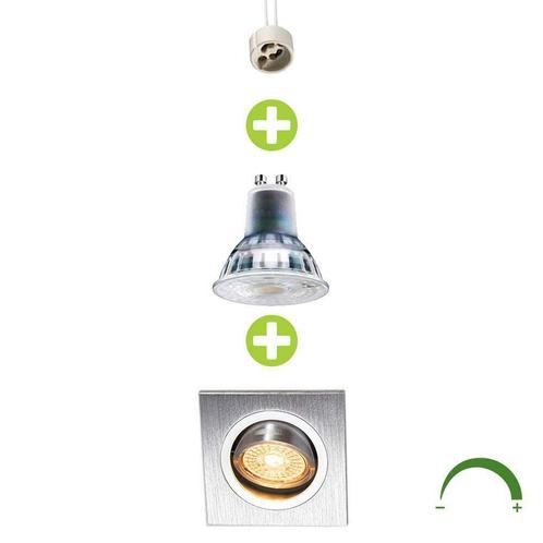Dimbare LED Inbouwspot 5,5W vierkant 70mm geborsteld, Huis en Inrichting, Lampen | Spots, Plafondspot of Wandspot, Nieuw, Overige materialen