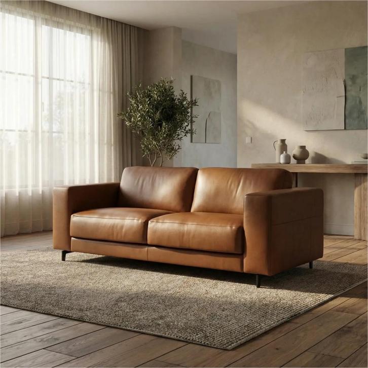 Leren bank Clear - 3 zits, Huis en Inrichting, Zetels | Zetels, 200 tot 250 cm, 75 tot 100 cm, Nieuw, Leer, Ophalen of Verzenden