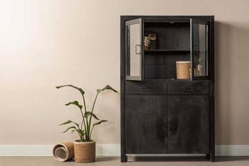 Vitrinekast Mangohout Kensi 115 Zwart, Verzenden