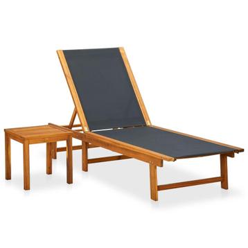 vidaXL Ligbed met tafel massief acaciahout en textileen, Tuin en Terras, Ligbedden, Verzenden, Nieuw
