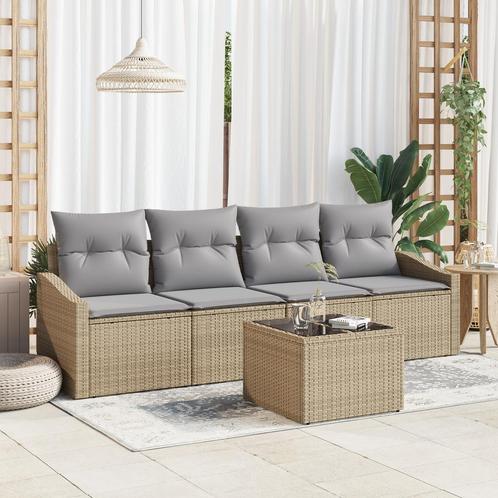 vidaXL 5-delige ligzetel set met kussens in beige poly, Tuin en Terras, Tuinsets en Loungesets, Nieuw, Verzenden
