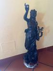 Beeld, halfnaakte vrouwenfiguur met lier - 74 cm (1) - Brons