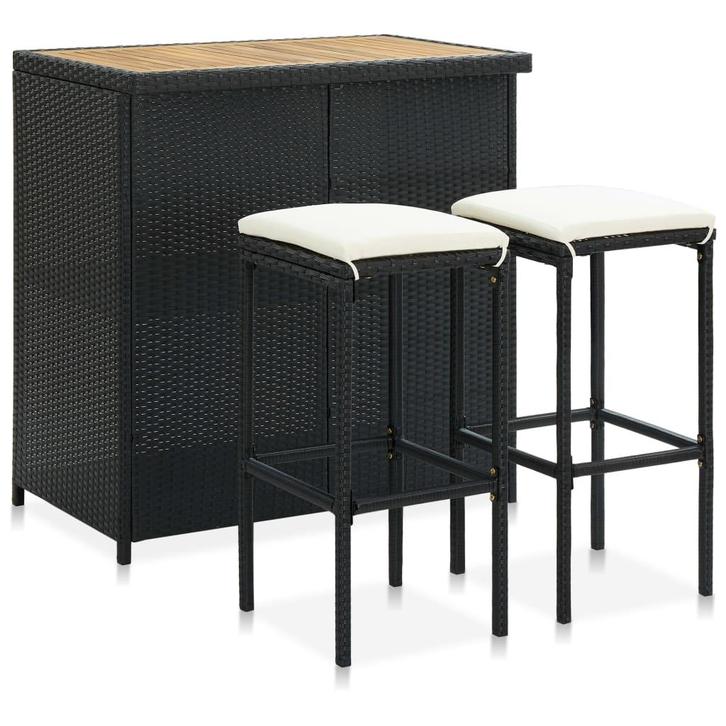 vidaXL 3-delige Barset poly rattan zwart, Huis en Inrichting, Complete eetkamers, Nieuw, Verzenden