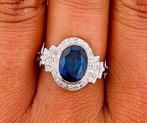 Zonder Minimumprijs - Ring Platina Saffier - Diamant, Handtassen en Accessoires, Ringen, Nieuw