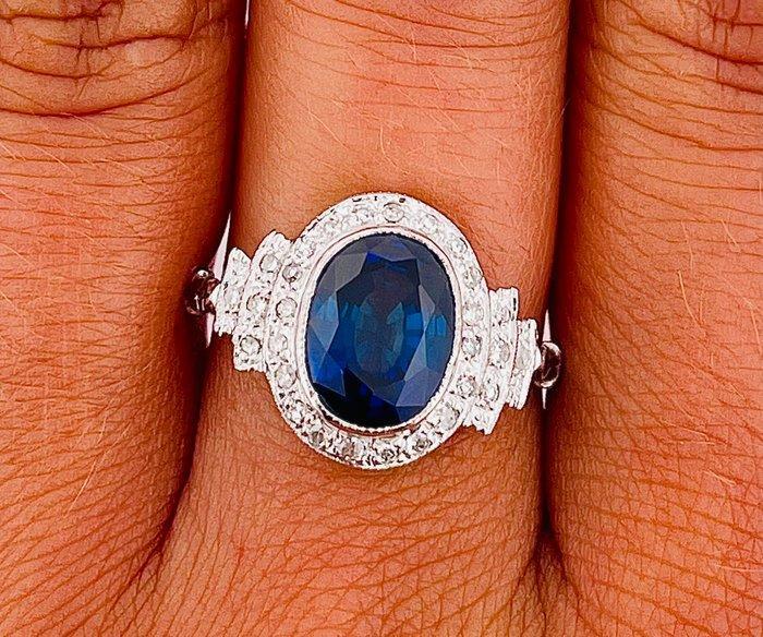Zonder Minimumprijs - Ring Platina Saffier - Diamant, Handtassen en Accessoires, Ringen